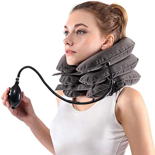 SuxHeart-EUR Tracción cervical Dispositivo de Tracción cervical Almohada hinchable para vértebras cervicales, alivia el dolor muscular calma el cuello