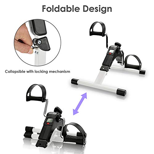 SWANEW Mini Bicicleta Estática, Pedales Estaticos, Pedaleador Plegable con Monitor LCD, Máquina de Brazos y Piernas Rehabilitación para Hacer Ejercicio en Casa