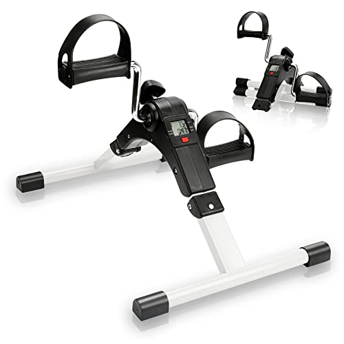 SWANEW Mini Bicicleta Estática, Pedales Estaticos, Pedaleador Plegable con Monitor LCD, Máquina de Brazos y Piernas Rehabilitación para Hacer Ejercicio en Casa