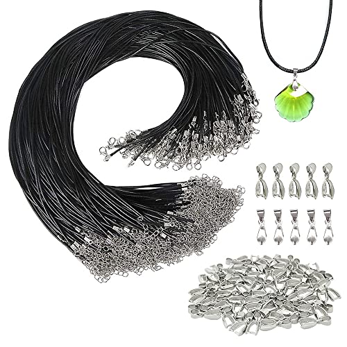 Sweieoni Cordon Collar 60 Piezas Cordon Colgante Cordon para Colgante 2mm Negro Cordón de Collar Encerado Cordon Collar Cordones para Collares Cuerdas con Colgante Conector Cierres