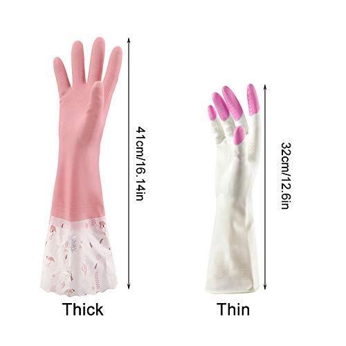 SwirlColor Guantes De Cocina Mujeres Guantes Impermeables de Cocina Guantes Antideslizantes Largos de Goma para Lavar Platos Limpieza de lavandería (Tamaño Mediano, 4 Pares)