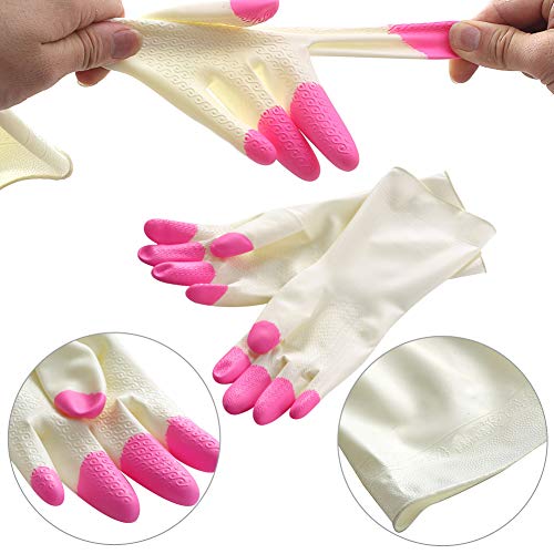 SwirlColor Guantes De Cocina Mujeres Guantes Impermeables de Cocina Guantes Antideslizantes Largos de Goma para Lavar Platos Limpieza de lavandería (Tamaño Mediano, 4 Pares)