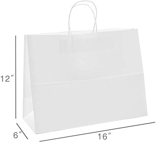 Switory Bolsa de regalo Kraft de 25 piezas, bolsa de papel grande blanca de 40x15x38cm con asas retorcidas para fiesta, embalaje, personalización, transporte, venta al por menor, mercancía, boda