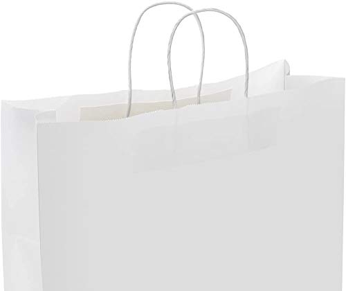 Switory Bolsa de regalo Kraft de 25 piezas, bolsa de papel grande blanca de 40x15x38cm con asas retorcidas para fiesta, embalaje, personalización, transporte, venta al por menor, mercancía, boda