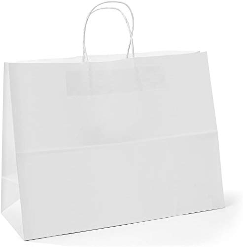 Switory Bolsa de regalo Kraft de 25 piezas, bolsa de papel grande blanca de 40x15x38cm con asas retorcidas para fiesta, embalaje, personalización, transporte, venta al por menor, mercancía, boda