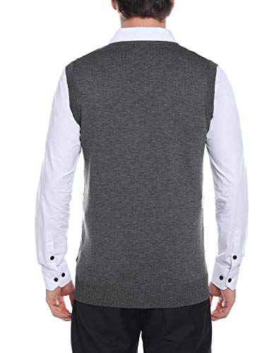 Sykooria Jersey sin Mangas Hombre Chaleco de Punto Elástico Casual Suéter Delgado Cuello en Pico Chaleco Pulover Slim Fit Informal para Invierno 1# Gris Oscuro L