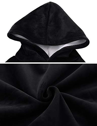 Sykooria Manta con Capucha Sudadera Calentita Grande Pullover Mullido de Doble Capa Manta Súper Suave y Cálida para Mujeres Hombres Adolescentes - Negro L