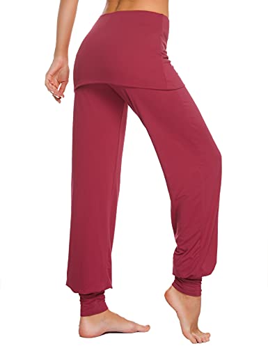 Sykooria Pantalones De Yoga Mujer Pantalones Harem Pantalones Hippies Pantalones con Falda para Mujer Pantalones Deportivos de Algodón Pantalon Harem de Anchos Cintura Alta Pilates Baile Fitness