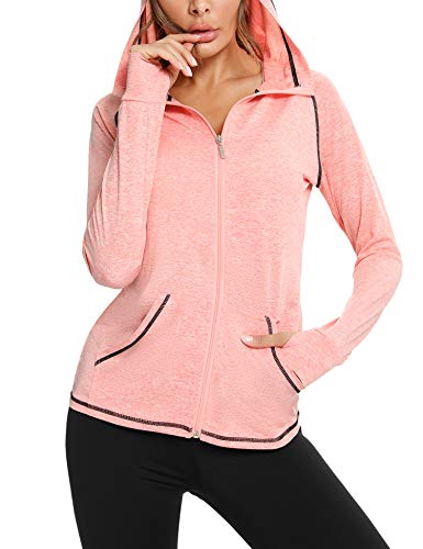 Sykooria Sudadera con Capucha Mujer Otoño Invierno Chaqueta Cálida Mujer Deportes Chaqueta Transpirable de Manga Larga con Cremallera para Correr Fitness-Rosa Clair-S