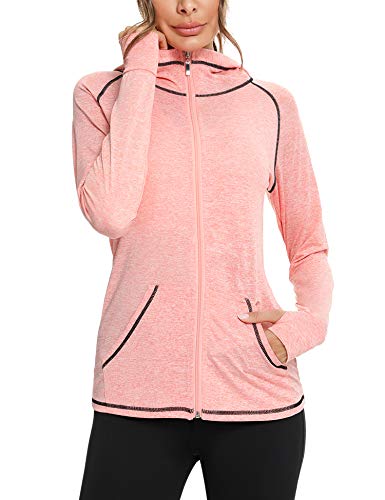 Sykooria Sudadera con Capucha Mujer Otoño Invierno Chaqueta Cálida Mujer Deportes Chaqueta Transpirable de Manga Larga con Cremallera para Correr Fitness-Rosa Clair-S