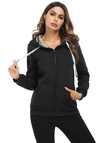 Sykooria Sudadera con Capucha para Mujer Flannel Chaqueta Deportivo con Cremallera y 2 Bolsillo Invierno Otoño para Mujeres Casual Correr Fitness