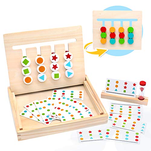 Symiu Juguetes Niños 3 Años Juguetes Montessori Tablero Juego de Madera Puzzles Infantiles con Tarjetas de Patrón y Disco de Color Juguete De Rompecabezas Madera para Niños 3 4 5 Años