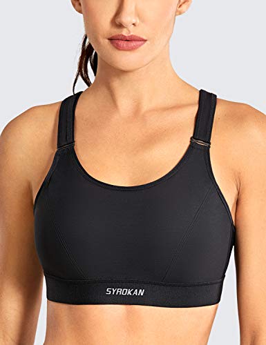 SYROKAN Mujer Sujetador Deportivo Máximo Soporte Relleno Correas Fitness Yoga Camisetas Sin Mangas Negro-A265A 90H