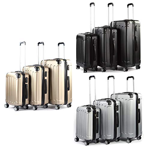 T-Lovendo HK-909 Juego de 3 Maletas Set Trolley ABS Semirigidas Candado 4 Ruedas Dorado/Champagne