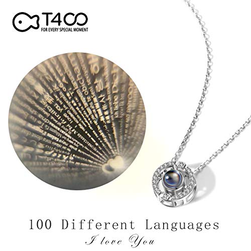 T400 Plata de Ley 925 Collar I Love You 100 Idiomas Te Amo Proyección Collar Colgante,Cadeaux pour Femmes Filles,40+3CM