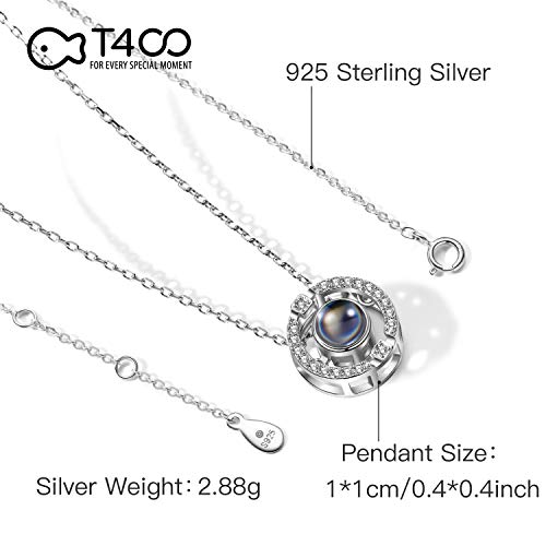 T400 Plata de Ley 925 Collar I Love You 100 Idiomas Te Amo Proyección Collar Colgante,Cadeaux pour Femmes Filles,40+3CM