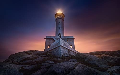 Taladro Completo Faro Puesta De Sol Costa De La Tarde Océano Atlántico A Coruña Galicia España Diy 5D Pintura De Diamante Por Número Kits Únicos Decoración De La Pared Del Hogar