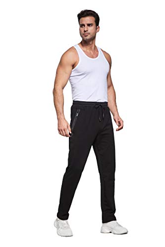 Tansozer Pantalon Chandal Hombre Algodon Jogger Pantalon Deporte Hombre Jogging Pantalon Running Deportivo Hombre Slim Fit Sweatpants con Bolsillos de Cremallera Negro XL