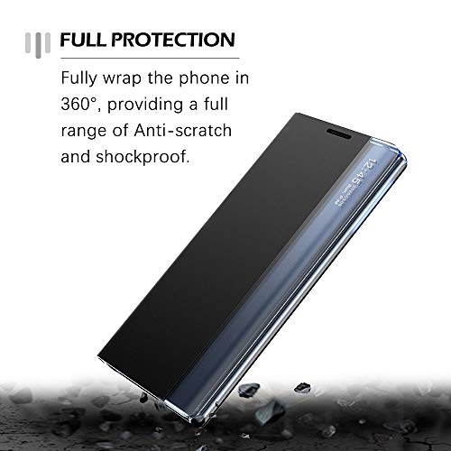 TANYO Funda Smart View para Samsung Galaxy Note 20 Ultra (5G / 4G), Prima PU Cuero Carcasa con Clear Ventana, Moda Espejo Estuche Movil con Soporte Plegable, Case Cover - Black