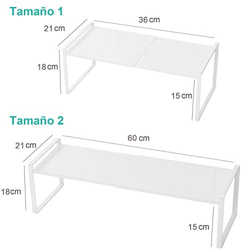 Taotigzu El estante de almacenamiento de metal extensible es para gabinetes de cocina, encimeras, cocina, alimentos y utensilios, podría ahorrar espacios, blanco… (blanco, 60 * 21 * 18cm)