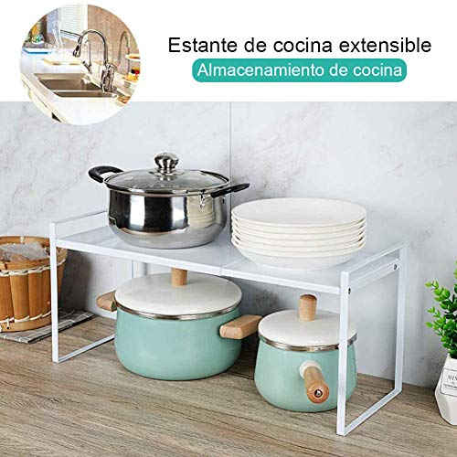 Taotigzu El estante de almacenamiento de metal extensible es para gabinetes de cocina, encimeras, cocina, alimentos y utensilios, podría ahorrar espacios, blanco… (blanco, 60 * 21 * 18cm)