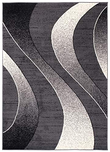 TAPISO Dream Alfombra Salón Comedor Dormitorio Moderno Gris Oscuro Blanco Negro Ondas Fina Pelo Corto 160 x 230 cm