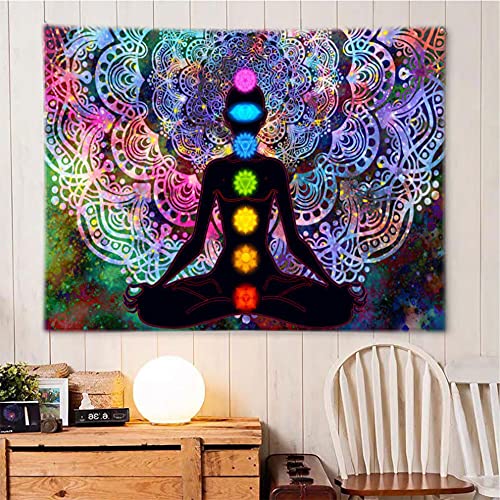 Tapiz Colgar Pared, Tapiz Pared Yoga, Tapiz Mandala Colorido, Tapiz Pared Yoga Mandala, con Kit de Instalación, para Dormitorio, Sala De Estar, Dormitorio, Decoración de Habitación de Estudio