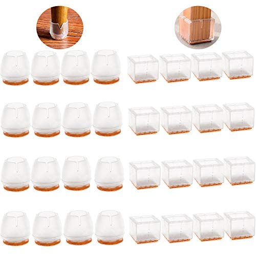 Tapones para Patas de Silla - WENTS 32PCS Pies de Goma Transparentes Silicona Antideslizante Resistente al Desgaste Protector de Suelo para el hogar Round Tapas Cuadradas para Patas De Silla