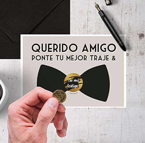 Tarjeta testigo boda hombre | Tarjeta rasca testigos novio amigos | Anuncio Boda