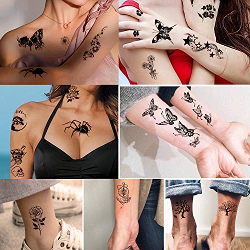 Tatuajes Temporales 60 Hojas - Tatuaje falso Pequeño Resistente al Agua, Fores, Coronas, Estrellas, Animales, Mariposas, Colección, Tatuajes para Niños, Adultos, Hombres y Mujeres.