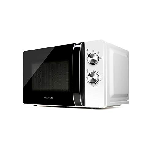 Taurus Microondas Fastwave 20, 20L, 700W, 6 potencias, Sin Grill, Función descongelar, Auto-clean, Revestimiento White&Clean, Temporizador 30 min, 45.5 x 34.2 x 26 cm, Tecnología FastWave, Blanco