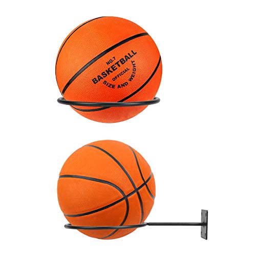 TAZEMAT 2 Pcs Soporte de Bola Montado en Pared Soporte de Bolas de Almacenamiento de Acero Inoxidable Negro para Baloncesto Soporte de Exhibición de Pelota Voleibol en Sala Escuela Gimnasio