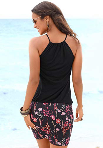 TBSCWYF Mujer Bañador con Falda Traje de Baño de Una Pieza de Talla Grande Push Up Vestido de Playa Corto Halter Estampado de Flores Bohemia Sin Mangas Casual