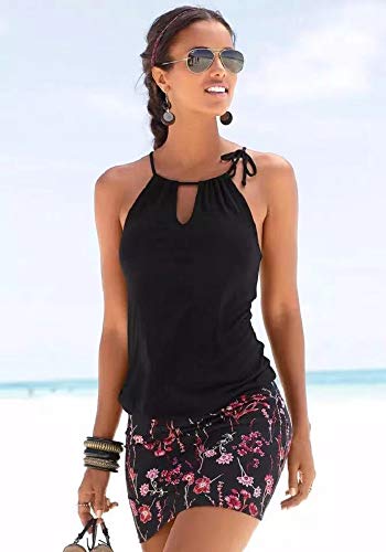 TBSCWYF Mujer Bañador con Falda Traje de Baño de Una Pieza de Talla Grande Push Up Vestido de Playa Corto Halter Estampado de Flores Bohemia Sin Mangas Casual