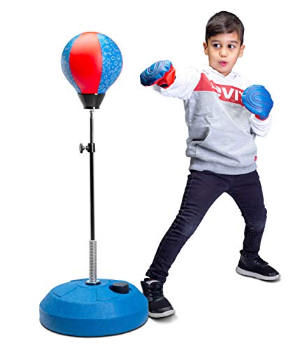 TechTools - Saco de boxeo para niños de 3 a 9 años de edad, incluye guantes de boxeo para niños, juego de boxeo para niños con soporte