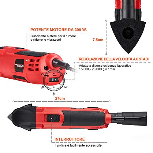 Teeno - Herramientas oscilantes - 300W de potencia - Herramienta multifunción con juego de accesorios de 11 piezas