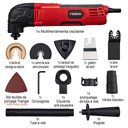 Teeno - Herramientas oscilantes - 300W de potencia - Herramienta multifunción con juego de accesorios de 11 piezas