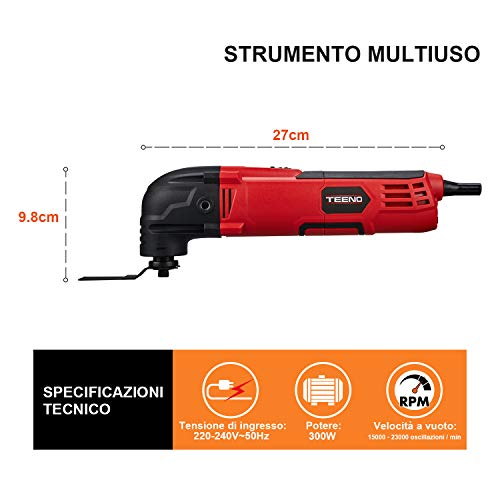 Teeno - Herramientas oscilantes - 300W de potencia - Herramienta multifunción con juego de accesorios de 11 piezas