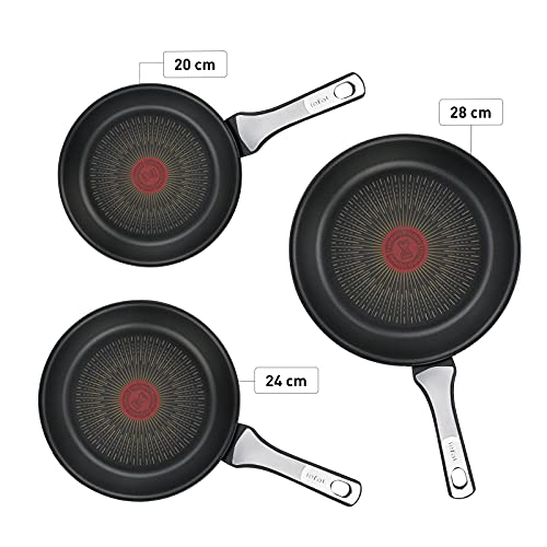 Tefal Unlimited On - Juego de 3 Sartenes: 3 Sartenes de 20/24/28 cm con revestimiento muy resistente, Thermo-Signal, Thermo-Fusion, forma profunda, todo tipo de cocinas, apto para horno, sin PFOA