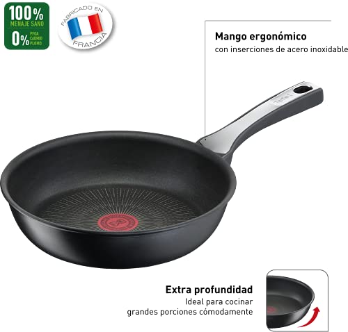 Tefal Unlimited On - Juego de 3 Sartenes: 3 Sartenes de 20/24/28 cm con revestimiento muy resistente, Thermo-Signal, Thermo-Fusion, forma profunda, todo tipo de cocinas, apto para horno, sin PFOA