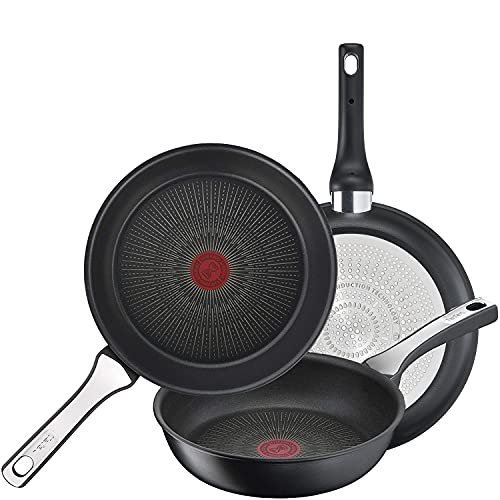 Tefal Unlimited On - Juego de 3 Sartenes: 3 Sartenes de 20/24/28 cm con revestimiento muy resistente, Thermo-Signal, Thermo-Fusion, forma profunda, todo tipo de cocinas, apto para horno, sin PFOA