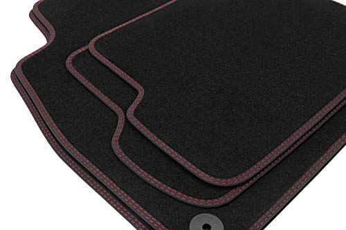 teileplus24 BDV584 Alfombrillas de Terciopelo con Doble Costura para Seat Ibiza 5 6J 6P 2008-2017, Costura:2X Rojo