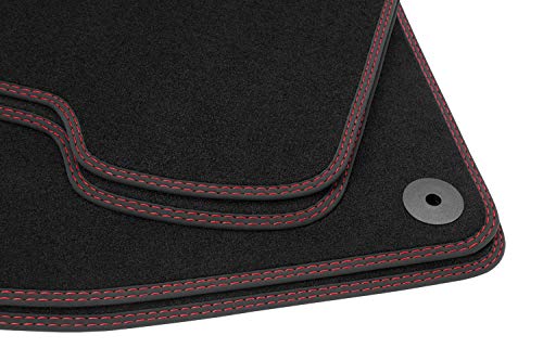 teileplus24 BDV584 Alfombrillas de Terciopelo con Doble Costura para Seat Ibiza 5 6J 6P 2008-2017, Costura:2X Rojo