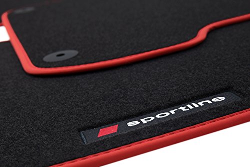 teileplus24 PV301 Alfombrillas Sportline Design para Seat Ibiza 4 IV 6L 2002-2008 Costuras Decorativas, Bordes:Rojo