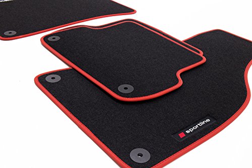 teileplus24 PV301 Alfombrillas Sportline Design para Seat Ibiza 4 IV 6L 2002-2008 Costuras Decorativas, Bordes:Rojo