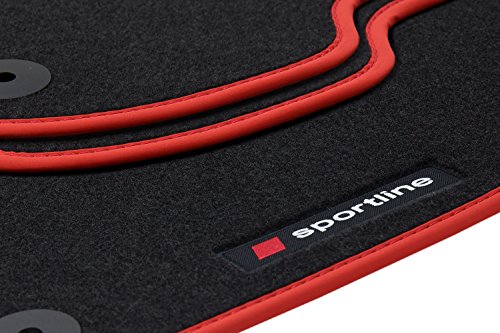 teileplus24 PV301 Alfombrillas Sportline Design para Seat Ibiza 4 IV 6L 2002-2008 Costuras Decorativas, Bordes:Rojo