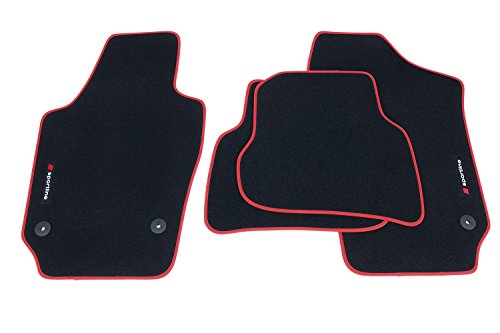 teileplus24 PV302 Alfombrillas Sportline Design para Seat Ibiza 5V 6J 6P 2008-2017 Costuras Decorativas, Bordes:Rojo