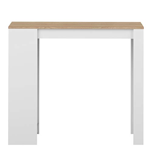 TEMAHOME Aravis Mesa Bar con Almacenamiento, Tablero de Partículas de Melamina, Blanco/Beige (Roble), 115 x 50 x 102.7 cm