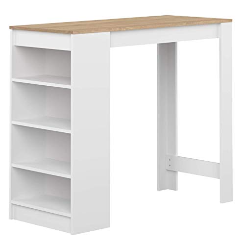 TEMAHOME Aravis Mesa Bar con Almacenamiento, Tablero de Partículas de Melamina, Blanco/Beige (Roble), 115 x 50 x 102.7 cm