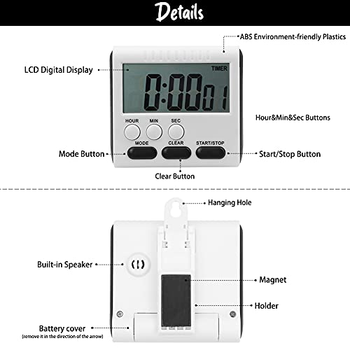 Temporizador Digital Cocina de 24 Horas,4 Piezas Time Timer,Cronometro Cocina de 4 Colores,Reloj Cocina Digital Aplicar Para Horno Cubo de Rubik Ducha Baño Maestros Gimnasio Aula Para Niños(6 Botones)